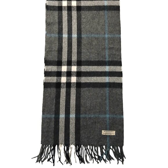 Burberry Vintage Gray & Blue Luxury Cashmere Plaid Winter Scarf Scarves - Picture 1 of 6
